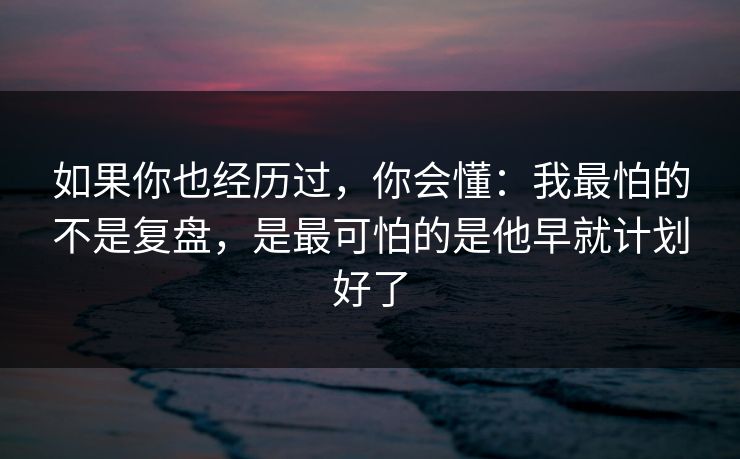 如果你也经历过，你会懂：我最怕的不是复盘，是最可怕的是他早就计划好了