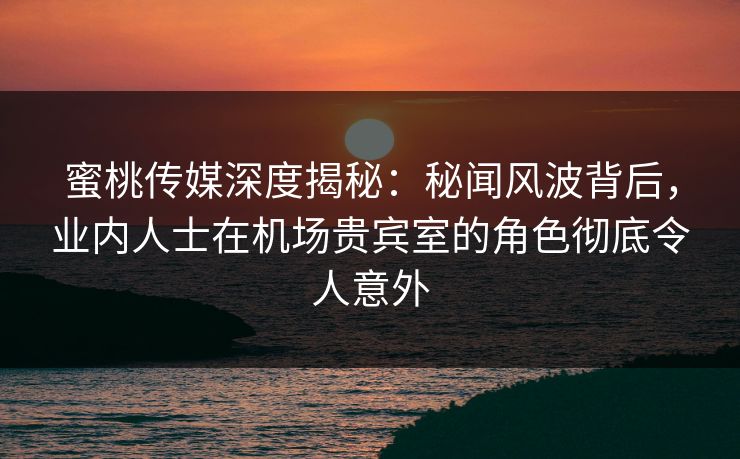 蜜桃传媒深度揭秘：秘闻风波背后，业内人士在机场贵宾室的角色彻底令人意外