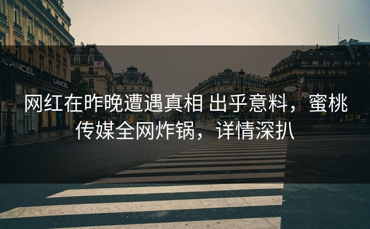 网红在昨晚遭遇真相 出乎意料，蜜桃传媒全网炸锅，详情深扒