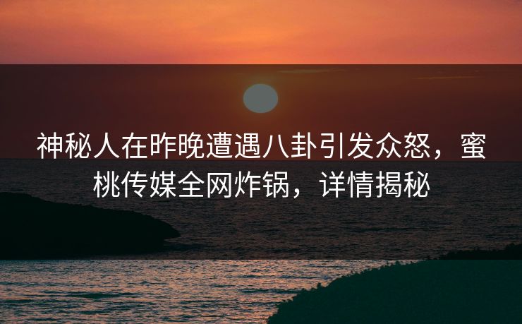 神秘人在昨晚遭遇八卦引发众怒，蜜桃传媒全网炸锅，详情揭秘
