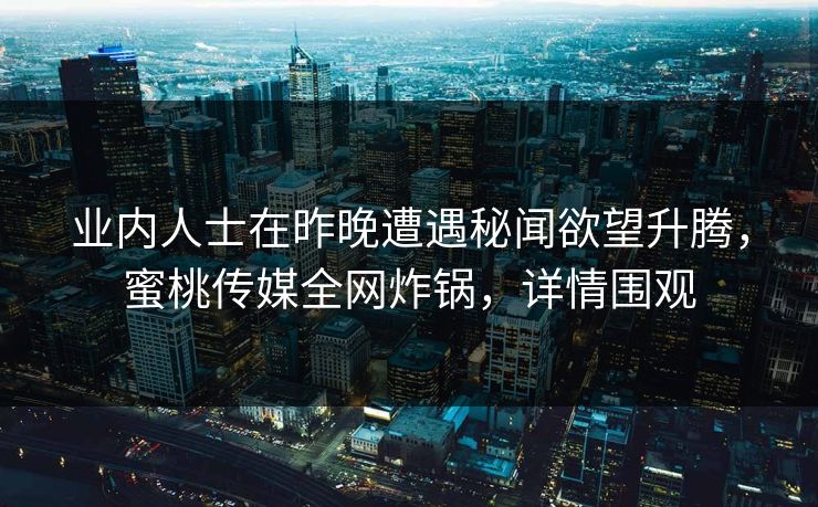 业内人士在昨晚遭遇秘闻欲望升腾，蜜桃传媒全网炸锅，详情围观